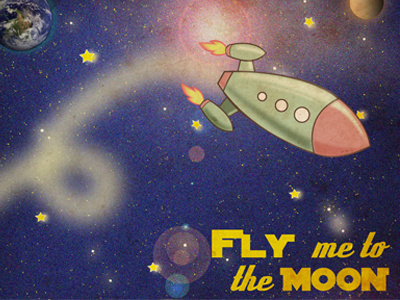 Fly me illustration night rocket space