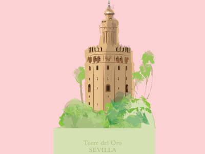 Sevilla Torre del Oro building colors draw trip illustration landmarks popular sevilla sky spain summer torre tower