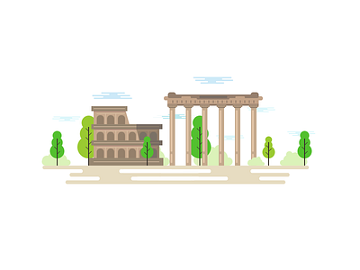Illustration Rome ball boccia buildings city clouds colosseum illustration infographica rome town trees