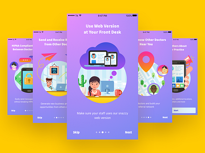 Onboarding - Healthcare Collaboration Network app character doctor healthcare hospital illustration ios medical mobile onboarding ui visual