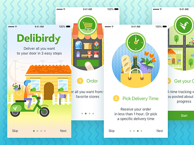 Onboarding - Delivery App app cart delivery food illustration mobile onboarding order scooter shop ui visual