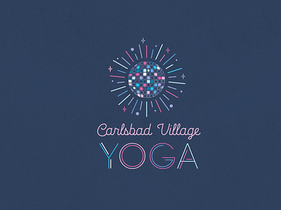 Carlsbad Village Disco Ball Yoga Logo Design. 3d abstract art ball blue brand brand identity branding concept design disco flat graphics icon illustration logo logotype vector village yoga