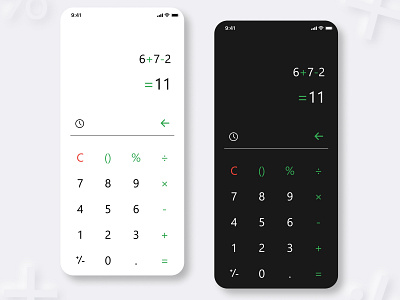 Calculator • Daily UI 004 003 004 black calculator app daily ui 004 dark mode green ligth mode minimal red ui ux white