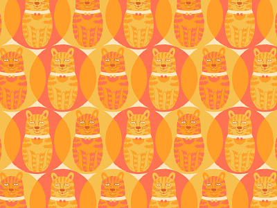 Mod Cat 2 cat design doll matroyshka pattern print product repeat russian stacking surface design wallpaper