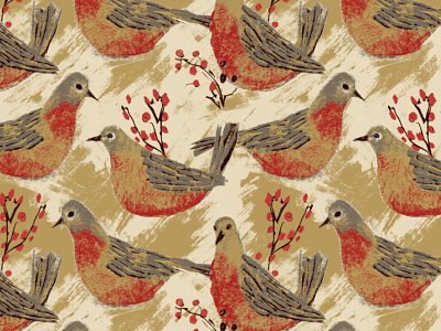 Winter Birds birds illustration pattern repeat surface design winter