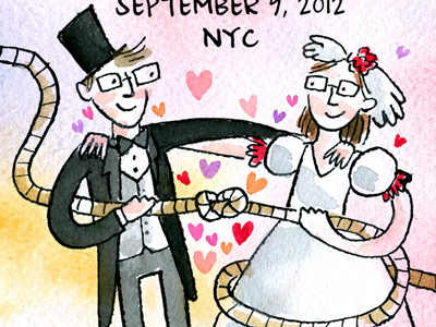 our wedding caricature illustration karli tucker tie the knot watercolor wedding whimsical