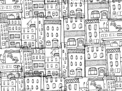 black and white... city drawing illustration kodak