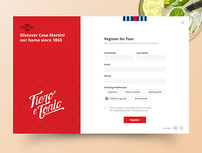 Registration Form for Martini alcohol branding alcoholic app design form design forms martini minimal registration form registration page ui ux web