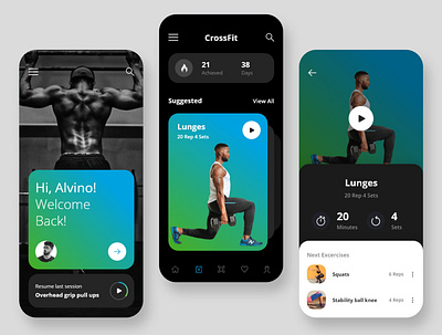 Fitness app UI/UX Designing app branding dark app dark theme dark ui design fitness app fitness center fitness club flat gym app gym logo metro ui minimal mobile app design personal project typography ui ux web