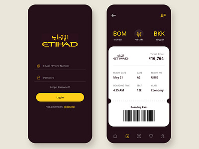 Airline app UI screen