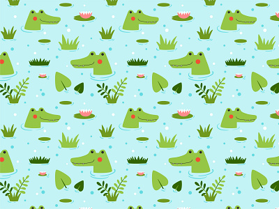 Swimming crocodiles animals comic crocodile cute fabric flat funny illustration kids pattern print swatch textile