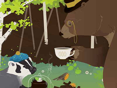 Tea with Badger & Bear animals background character design illustration