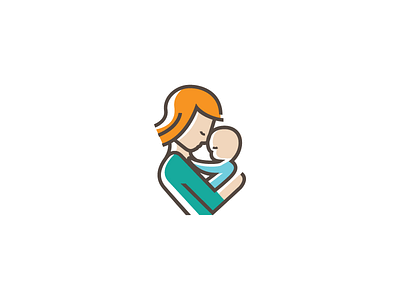 Mother baby cute family. simple line logo love mother
