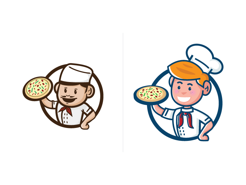 2014 Pizza vs 2017 Pizza character chef cook food italia mascot pizza pizzeria process progress work