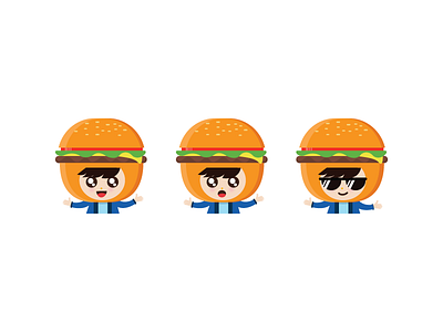 Burgerboy burger cartoon character cute expression face fast food happy icon mascot simple