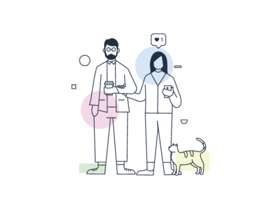 couple + cat cat character coffee couple cute illustration life lines modern simple vector