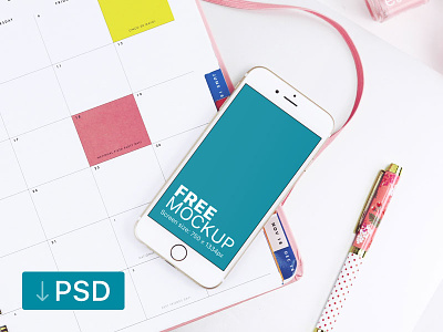 iPhone Mockup With A Fancy Calendar On The Table apple free high resolution iphone mock up mockup photorealistic photoshop psd workspace