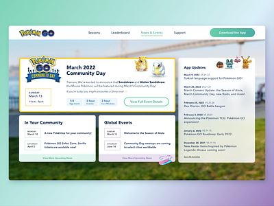 PokémonGo Event Screen branding dashboard desktop events game landing page news pastel pokemon pokemongo pokémon website