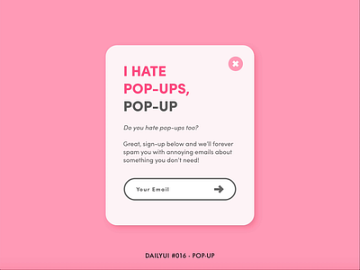 DailyUI #016 - POP-UP animation confetti dailyui design email interaction interface minimal overlay party pink popup signup ui ux