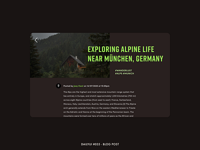 DailyUI #035 - Blog Post adobe xd adventure alps animation article blog dailyui interaction interface minimal post travel ui ux wanderlust website