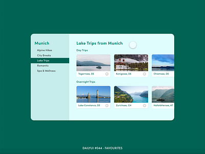 DailyUI #044 - Favourites adobe xd adventure animation app dailyui design desktop digital favourite favourites interaction interface lakes minimal munich travel trip ui ux