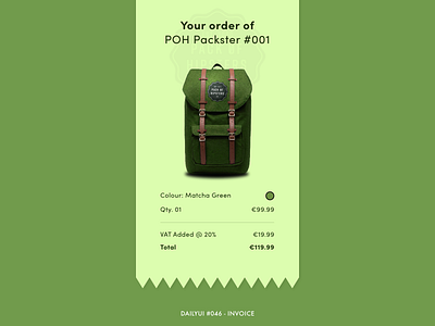 DailyUI #046 - Invoice adobe xd app backpack dailyui design digital green hipster interface invoice matcha minimal order ui ux