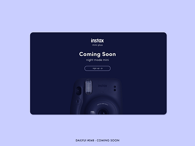 DailyUI #048 - Coming Soon adobe xd coming soon countdown dailyui design email instax interface landing page midnight minimal night mode photography polaroid signup ui ux web website