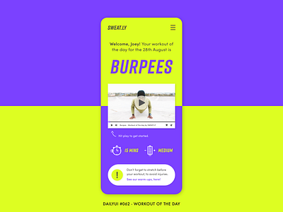 Daily UI #062 - Workout of the day adobe xd app app ui bold daily ui daily ui 062 dailyui design digital energy fitness interface minimal neon training ui ux workout workout of the day