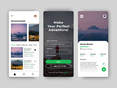 Hiking App - Design Exploration app design figma hiking hill mobile mobile design mountain simple travel ui