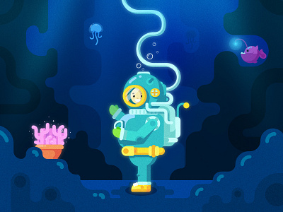 Underwater Explorer character colors diver fish illustration ocean sea ui underwater ux