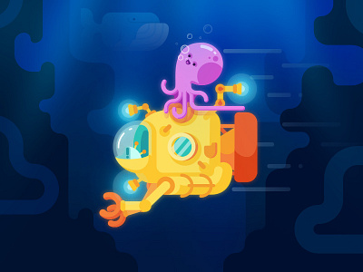 Submarine Rider character colors diver ocean octopus sea submarine ui underwater ux
