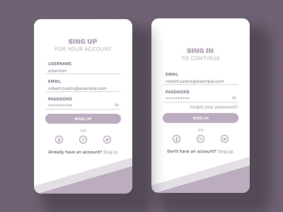 Sing up & sing in forms for mobile app