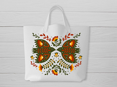 Pattern design for bag. art bag birds branding design drawing flowers folk folkart folkbirds folkflowers graphicdesign