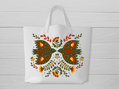 Pattern design for bag. art bag birds branding design drawing flowers folk folkart folkbirds folkflowers graphicdesign