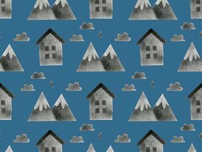 Pattern house and mountains.