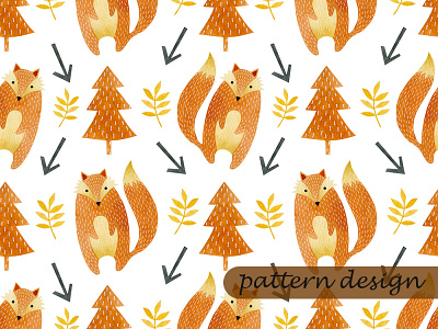 Seamless pattern watercolor fox