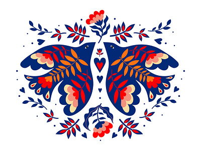 Folk art bird composition art branding design drawing flowers folk graphicdesign illustration pattern pattern design