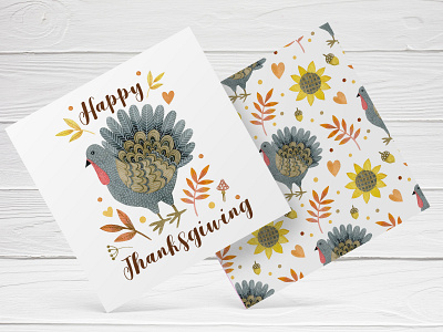 Thanksgiving greeting card art birds design drawing folk folkart graphicdesign illustration pattern art pattern design