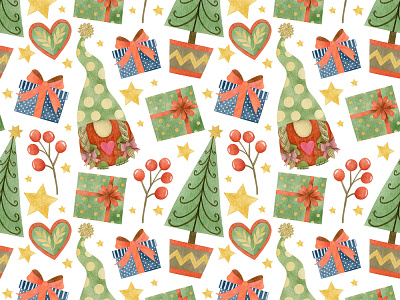 Watercolor Christmas Gnomes seamless patterns. art design drawing folk folkart graphicdesign illustration pattern pattern art pattern design