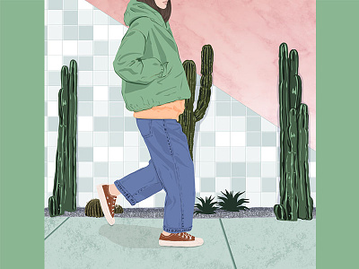 Let's walk between cactus! adobe illustrator beauty cactus colors drawingart fashion girl girl illustration girls graphic illustration illustration art pastel pastel colors planyts stret style woman woman illustration