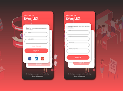 EventEx App Sign In/Up screens app design flat illustration minimal ui ux