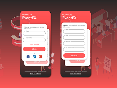 EventEx App Sign In/Up screens