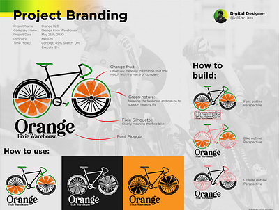 Orange fixie logos branding design flat icon illustration logo minimal typography vector web