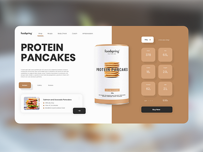 Foodspring product page redesign branding button design card card design cards ui concept design design fitness app fitnesswebsite food food app interaction design logo pancakes redesign ui uidesign uiuxdesign website