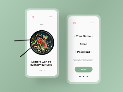 Sign Up Screen for Culinary App adobexd app branding design flat interaction design logo minimal signup ui uidesign uiux userexperiencedesign userinterface ux