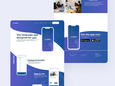 Landing page for language learning app app app design application blue landing page landing page design ui ui ux ui design uidesign uiux ux web design website