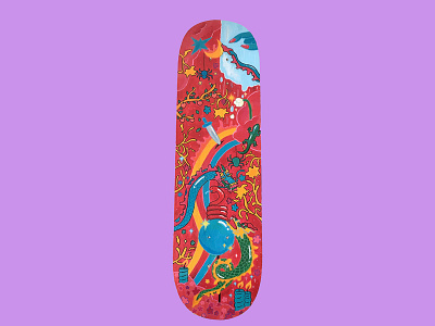 Red themed skateboard art