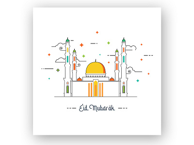 Happy Eid Mubarak with line art Illustration Design Vector concept design eid eid mubarak illustration jpeg jpg mubarak png poster social media post template vector