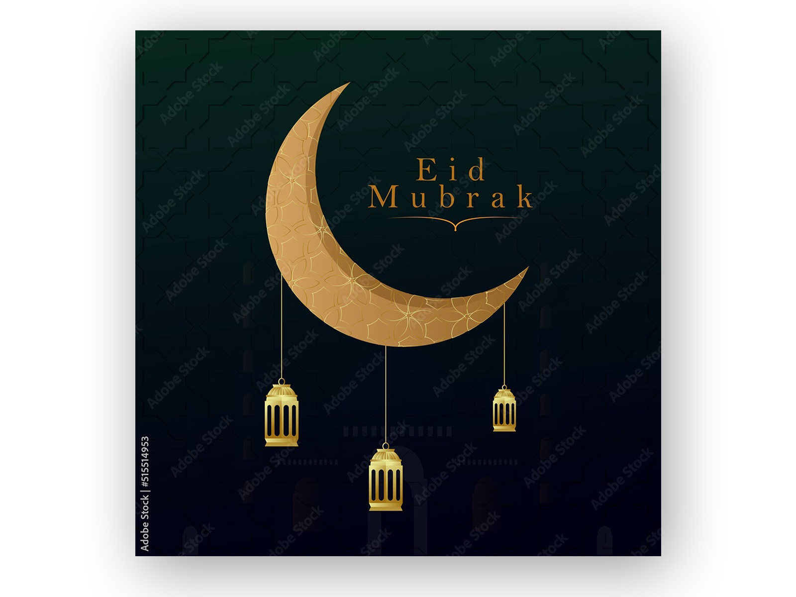 Eid Mubarak with Golden Moon. Eid Al Adha Mubarak Pattern Vector by Md ...