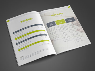 2-in-1 Brochure (Portfolio + Proposal) 2 in 1 all in one booklet business brochure corporate green image brochure indesign informal portfolio two in one yellow